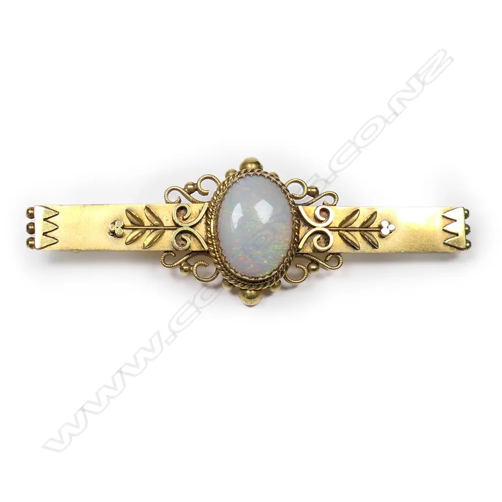 Harrop & Neill (Dunedin) 9ct gold and opal bar brooch, Image 1++
